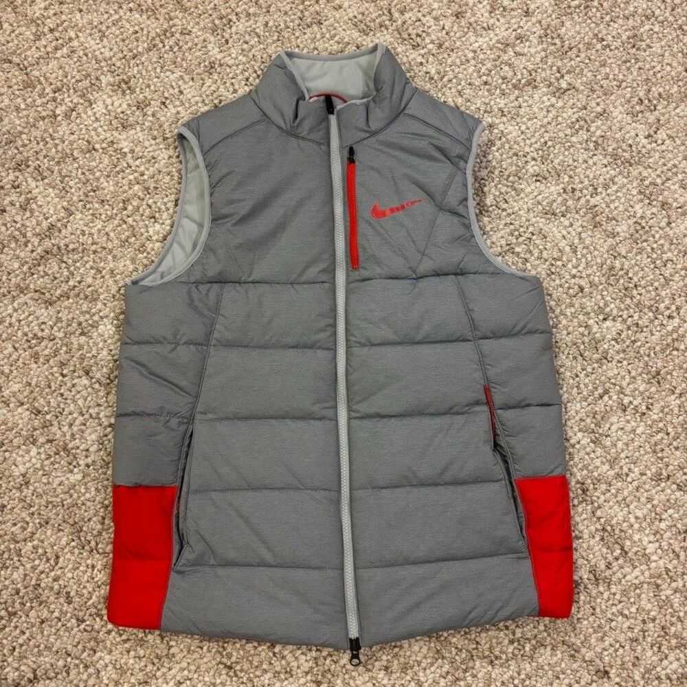 Nike Sideline Hyperwarm Therma Puffer Vest Full Zip Grey Red Men's M